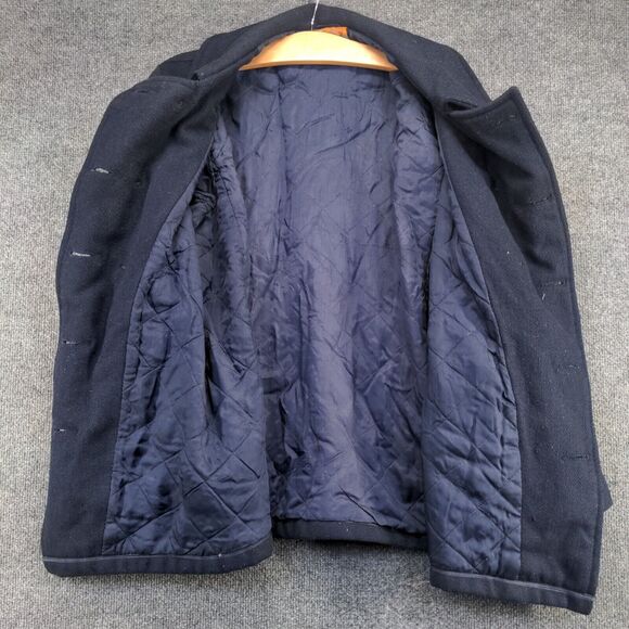 Bulldog Men's Peacoat Jacket Blue Size L 100% Wool Anchor Buttons - Picture 2 of 13
